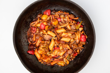 Stir-fried squid on white background