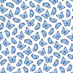 Pretty butterflies seamless pattern on the white background. Butterflies silhouettes are great for creating gift paper, wedding greeting cards and textile