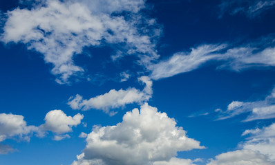 Naklejka na ściany i meble Cumulus white clouds against a blue sky.