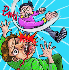 Cartoon the angry man slapping a man to his face.
