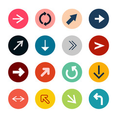 Flat Arrows in Colorful Circles. Vector Arrow Icons Isolated.