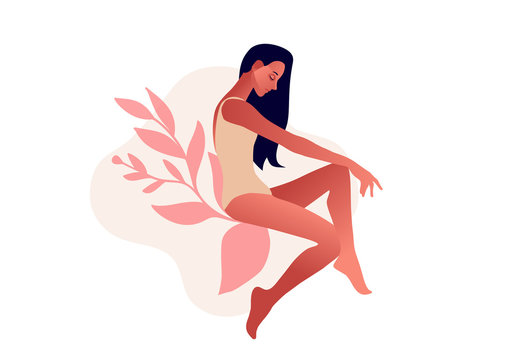 Sad woman. Urinary incontinence, cystitis, involuntary urination woman vector illustration. Bladder problems. Menopause, women's health, genital infection, hygiene. Female problems