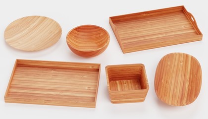 Realistic 3d Render of Bamboo Tableware