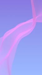 Pink wave on blue sky abstract background. Fluttering pink scarf. Waving on wind pink fabric. Vertical orientation. 3D illustration