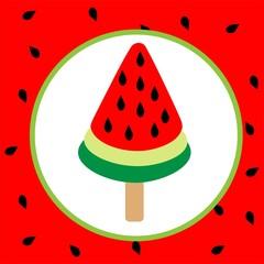 watermelon fruit ice cream illustration, colorful vector 