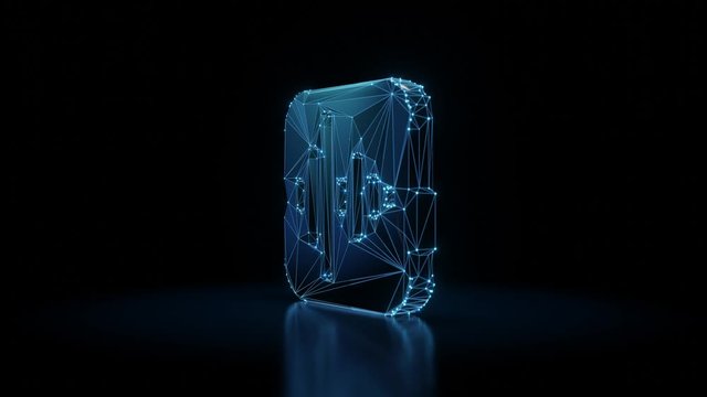 3d rendering seamless loop 4k rotation wireframe neon glowing icon of voice memos app in iOS style with shining dots on black background with blured reflection on floor