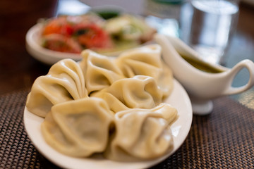 national dish khinkali in Georgian restaurant