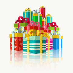 Pile of Colorful Gift Boxes Vector.  Present Box Symbols.