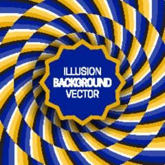 Round toothed frame on golden blue optical illusion hypnotic background of rotating spiral striped pattern. © PerepadiaY