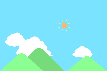 Fototapeta premium 風景 太陽、青空、雲、山