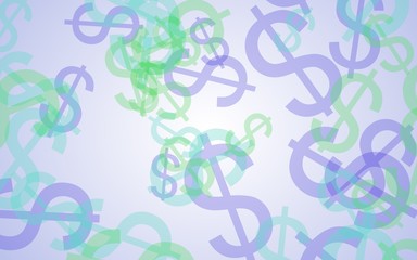 Multicolored translucent dollar signs on white background. 3D illustration