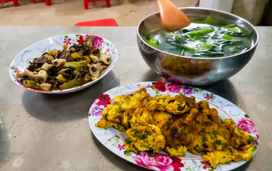 typical Vietnamese food and regional healthy dishes with fresh vegetables