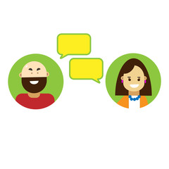 A man and a woman communicate remotely in a chat. Internet communication. Vector flat illustration