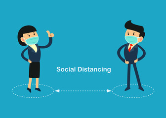 Social distancing, Keeping the distance to prevent and stop spread corona virus, covid-19. Vector illustration.