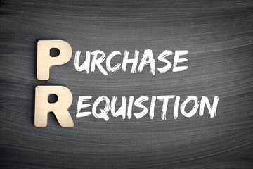 PR - Purchase Requisition acronym, business concept on blackboard