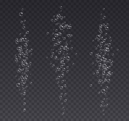 Underwater fizzing bubbles, soda or champagne carbonated drink, sparkling water isolated on a dark background. Effervescent drink. Aquarium, sea, ocean bubbles vector illustration.