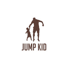kid jumping with father silhouette logo vector