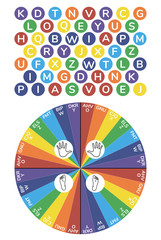 Colourful twister game alphabet with field and circle educational activity