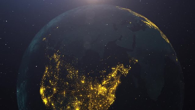 USA on Earth pulsing with colors at night. Great textless background video with room for your text. Perfect for presentations. 