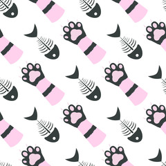 Cat Paws and Fish Skeleton Pattern