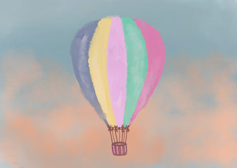 watercolour hot air balloon in the sky