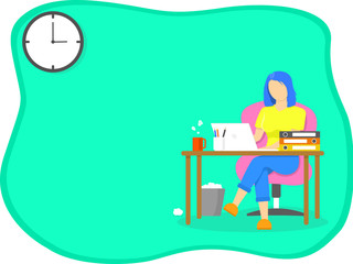 Work from home, Home office, study from home concept. Woman wear glasses siting on chair and working on laptop with copy space.