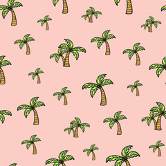 Palm trees with coconuts. Vector repeat. Great for home decor, wrapping, scrapbooking, wallpaper, gift, kids, apparel. 