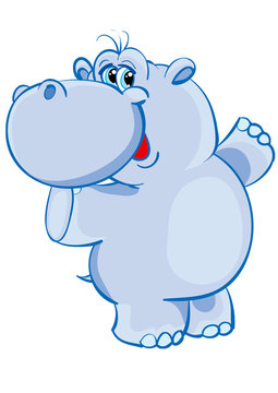cute blue hippo character is having fun dancing, isolated object on white background, vector illustration,