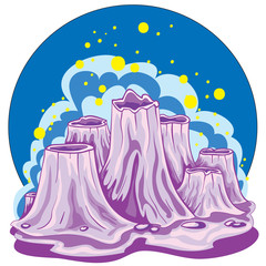 cartoon illustration for lunar craters, landscape, fantasy, isolated object on white background, vector illustration,