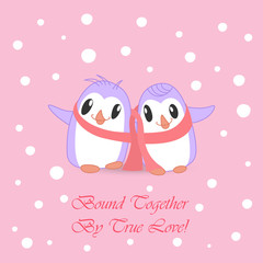 Couple of Cute Penguins Bound with Pink Scarf