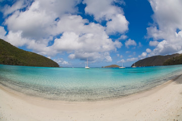 Maho Bay Beach in the Virgin Islands National Park on the caribbean island of St John in the US Virgin Islands