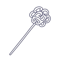 Magic wand decorated with curls in doodle style. Hand drawn vector illustration in black ink isolated on white background.  Great for coloring book.