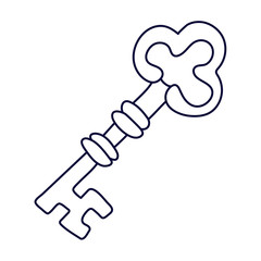 Vintage key in doodle style. Hand drawn vector illustration in black ink isolated on white background.  Great for coloring book.