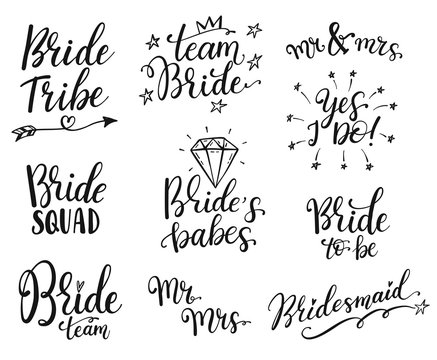 Team bride calligraphy lettering vector hen party, bachelorette wedding design