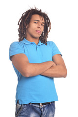 Teenage boy posing isolated on white background