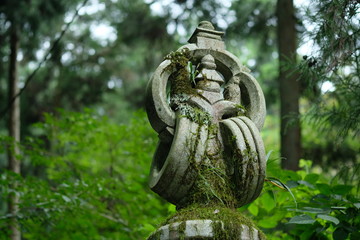 修行の場への門柱。日本。Historical gatepost for a Japanese temple, Tokyo Japan.