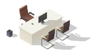 Isometric table with office chairs. Boss workplace.