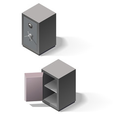 Vector isometric open and closed metal safe.