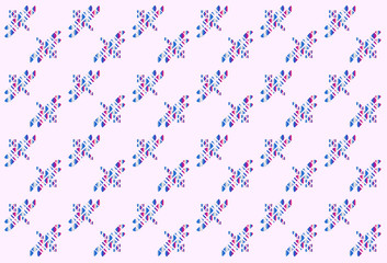 Fototapeta premium Abstract block shapes in the form of a flying insect made into a repeating pattern on a pink background