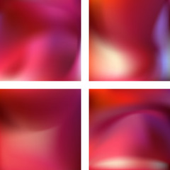 Set with abstract blurred backgrounds. Vector illustration. Modern geometrical backdrop. Abstract template. Red, pink, purple colors.