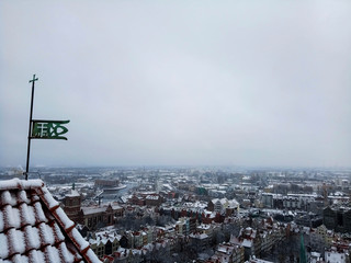 Aerial view of the city in winter. Gdansk, Poland