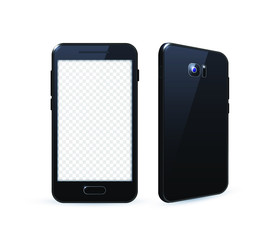 Realistic Black Detailed Smartphone Mockup on White Background . Isolated Vector Elements