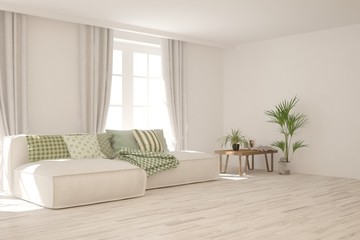 Naklejka premium White living room with sofa. Scandinavian interior design. 3D illustration