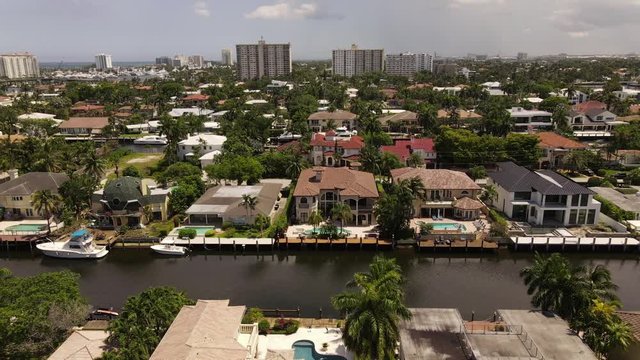 Aerial drone footage of luxury mansions Fort Lauderdale FL