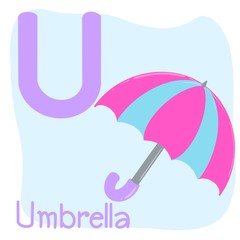 Hand draw Illustration of Capital Letter "U" with Object stand for Umbrella.