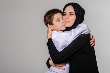 Portrait of motherand her chempion boxer son.