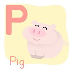 Hand draw Illustration of Capital Letter "P" with Object stand for Pig.