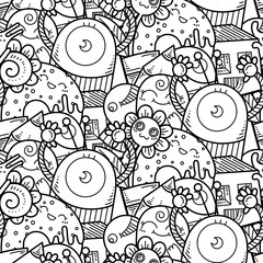 Kawaii seamless pattern of friendly doodle monsters,cute and fun variety of colors animals