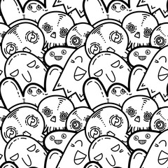 WTF. Kawaii seamless pattern of friendly doodle monsters,cute and fun variety of colors animals