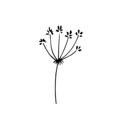 Naklejka premium Sign hand drawn summer herb. Flower twig isolated on white background. black silhouette.Contour. Doodle outline vector illustration for wedding design,logo, greeting card.